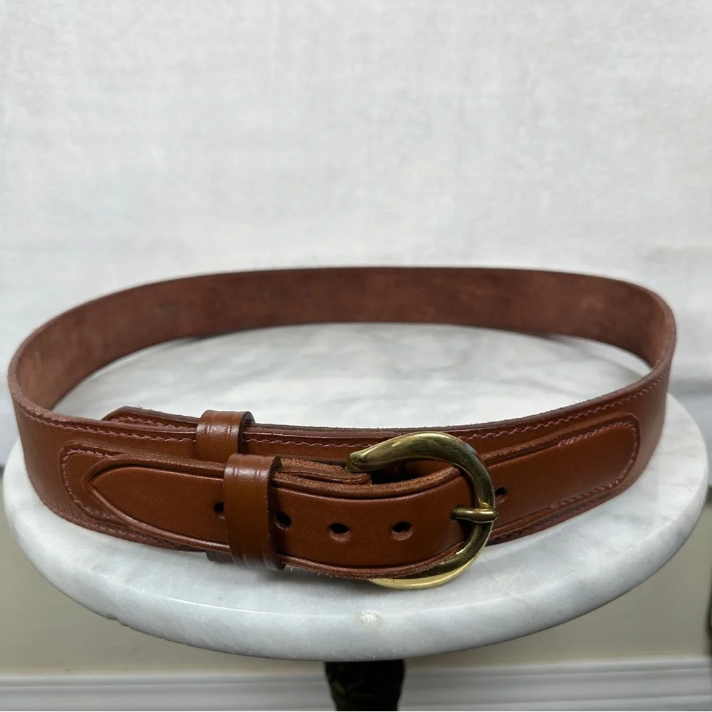 44 Brown dark Leather Belt gold buckle vintage brass ranger‎ western wide